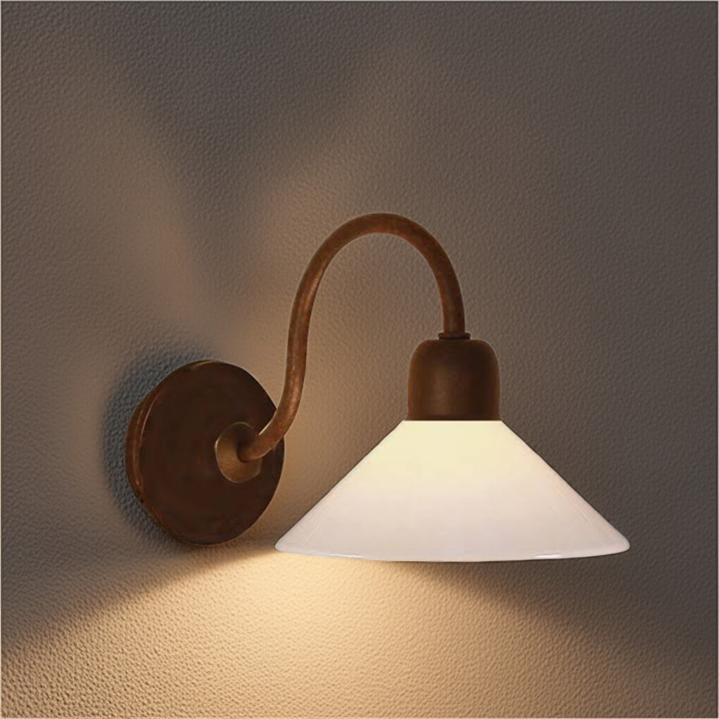 Menzel Wandleuchte 1xE14, Eisen braun-schwarz-braun, incl Opal Glas weiß D=20cm