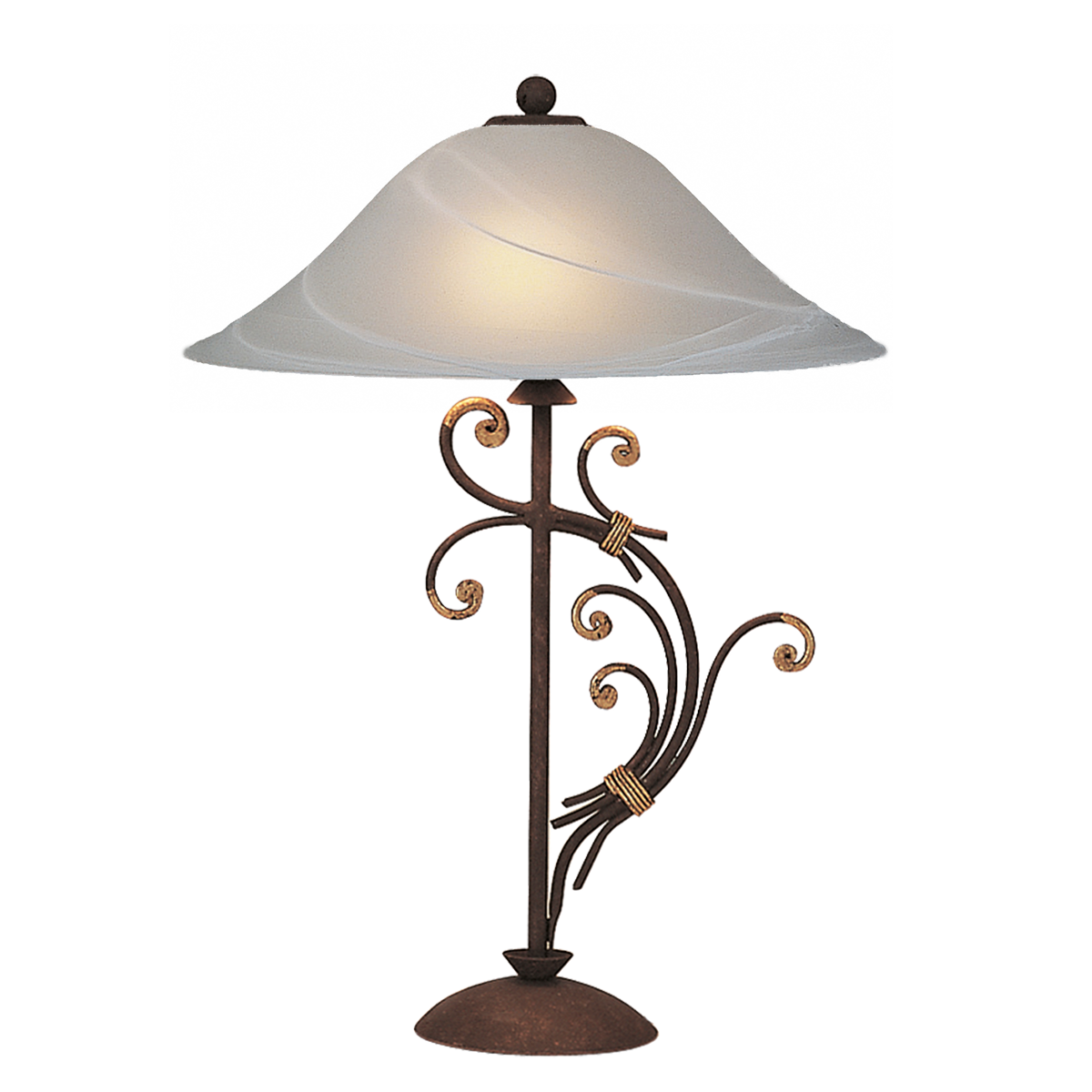 Menzel Florence Antik Tischleuchte geschmiedet, Alabaster Glas D=42 Florentiener Stil