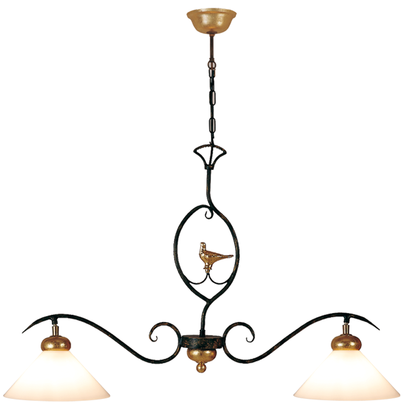 Provence Romantik Hängeleuchte B=96cm für den Esstisch länglich 2 flammig Eisen Keramik mit Opalglas weiß für das Landhaus