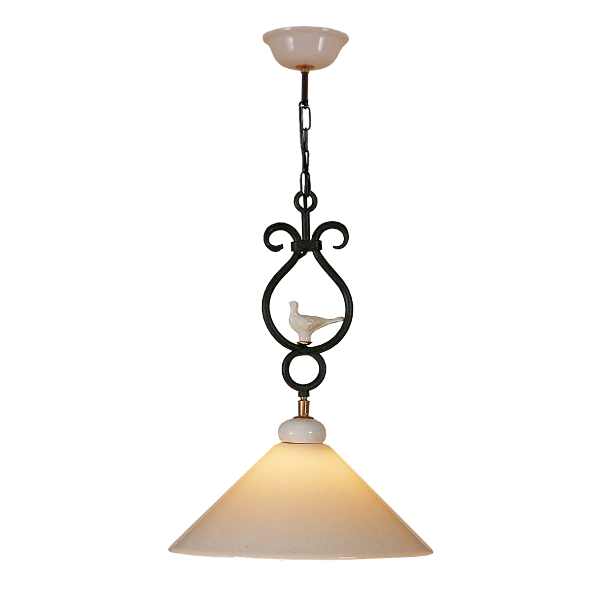 Provence Romantik Hängeleuchte Pendel D=39cm für den runden Esstisch Eisen Keramik mit Opalglas weiß Landhaus