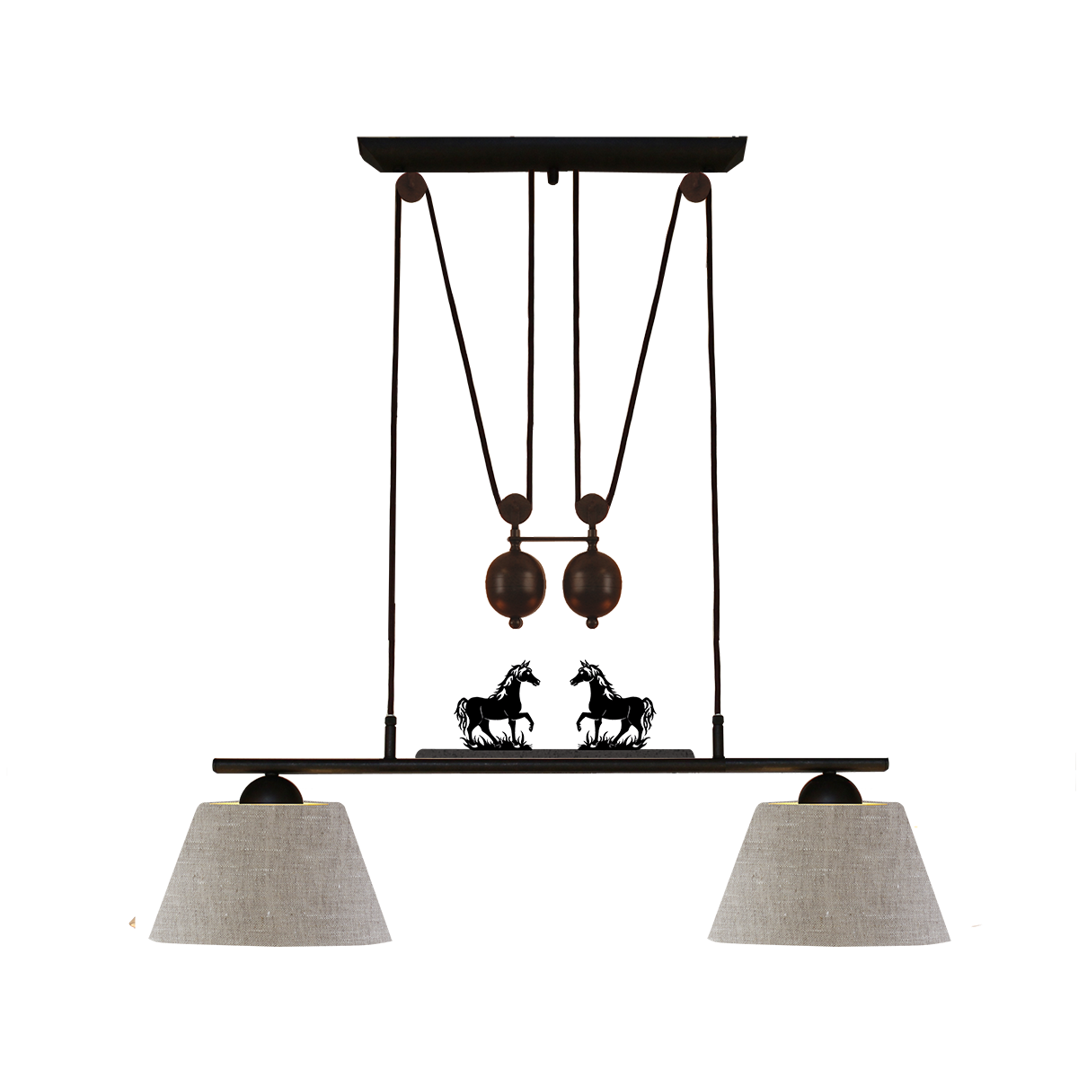 Menzel Themen Esstisch Zugleuchte B= 85cm höhenverstellbar, braun schwarz, incl. Motiv Leisten, Leinen Schirm