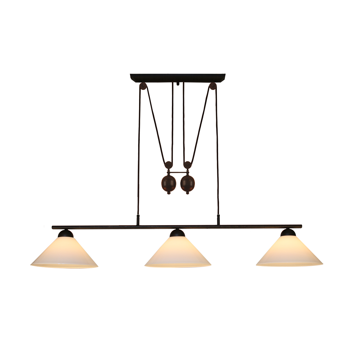 Menzel Pusta Zug B=130cm Glas Opal weiß, Eisen braun-schwarz