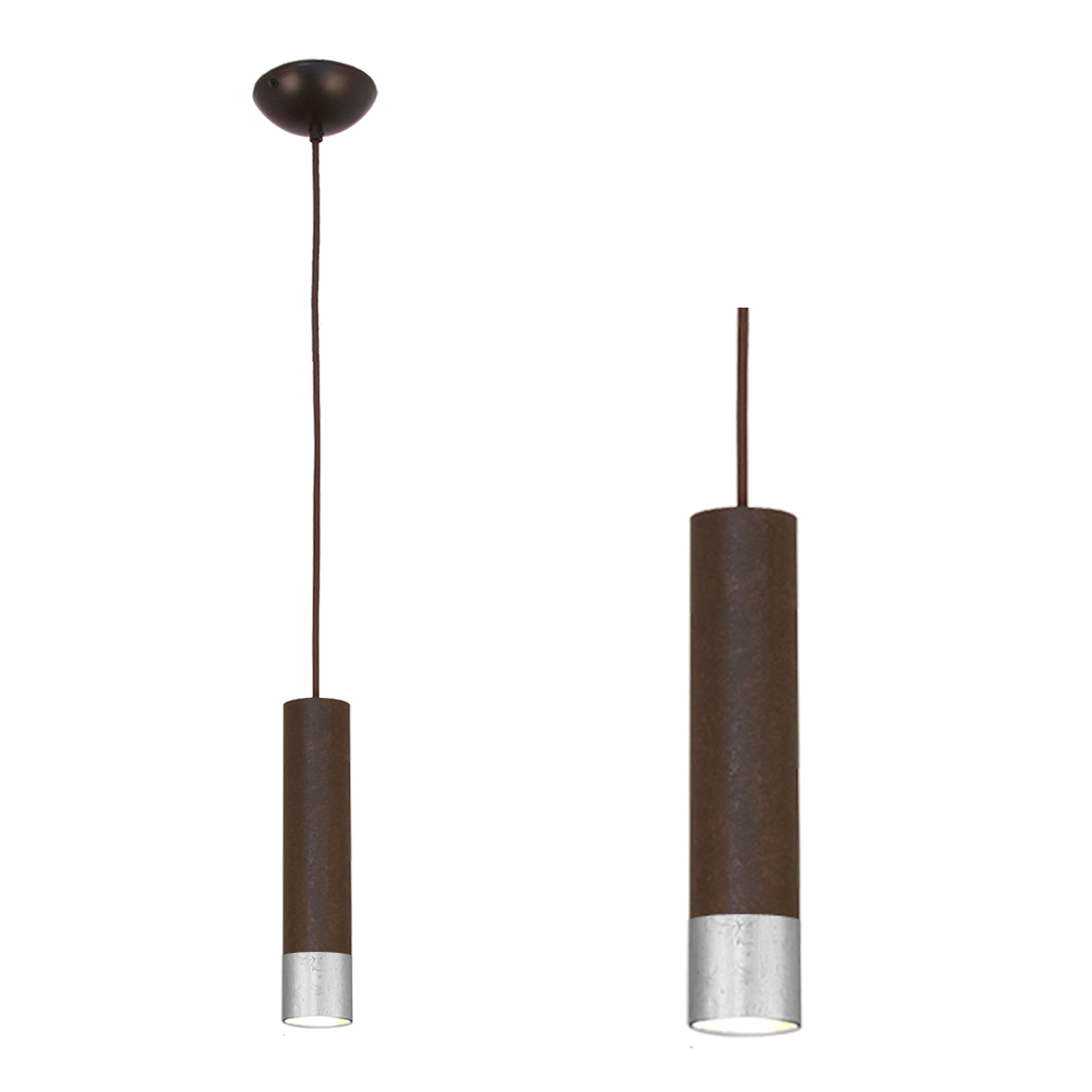 Menzel SOLO Pendel Pipe6, GU10 schwarz braun mit Blattsilber Rand, Innen gold lackiert,Textilkabel