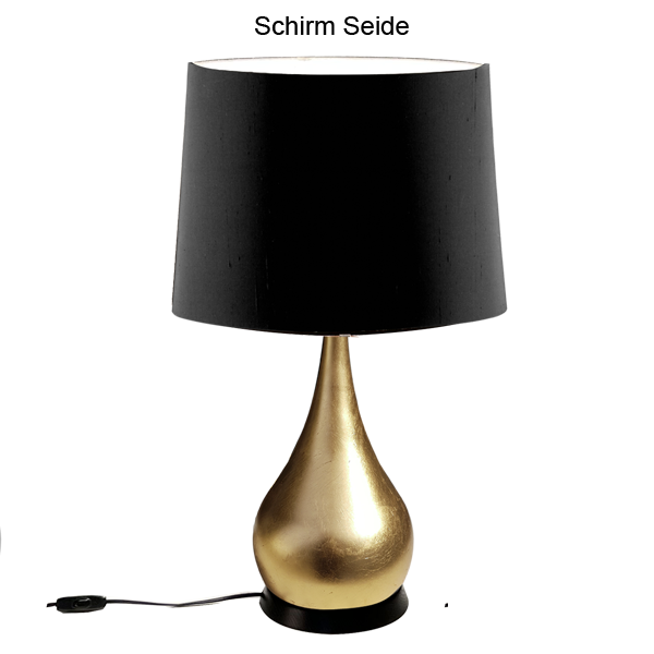 Menzel SOLO Tischleuchte Zwiebel, H=60cm, 1 x E27, Eisen Blattfarben nach Wahl, Sockel Holz dunkel, incl. Schirm Strichlack