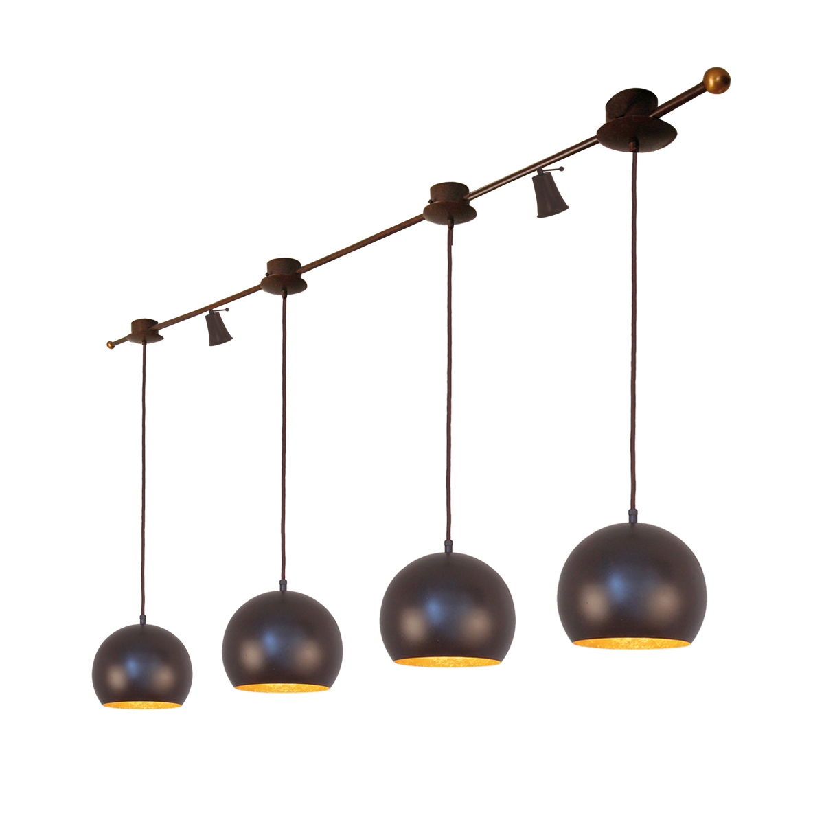 Menzel SOLO Flexible Hängeleuchten am System braun schwarz mit 4  Pendel und 2 Spots LED GU10