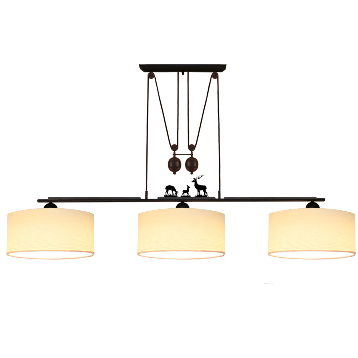 Menzel Themen Esstisch Zugleuchte B=170cm höhenverstellbar, braun schwarz, incl. Motiv Leisten, Chintz oder Leinen Schirm