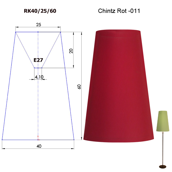 Lampenschirm konisch Dunten=40cm, H=60cm, E27 Chintz oder Leinen Farbe nach Wahl