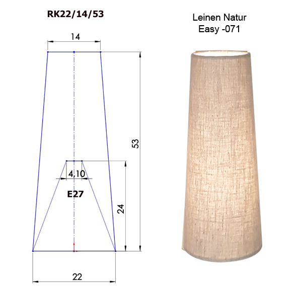Lampenschirm konisch Dunten=22cm, H=54cm, Leinen Farbe nach Wahl