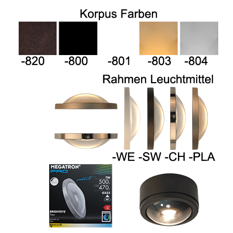 SOLO ECO  Korpus Farbtöne und Leuchtmittel