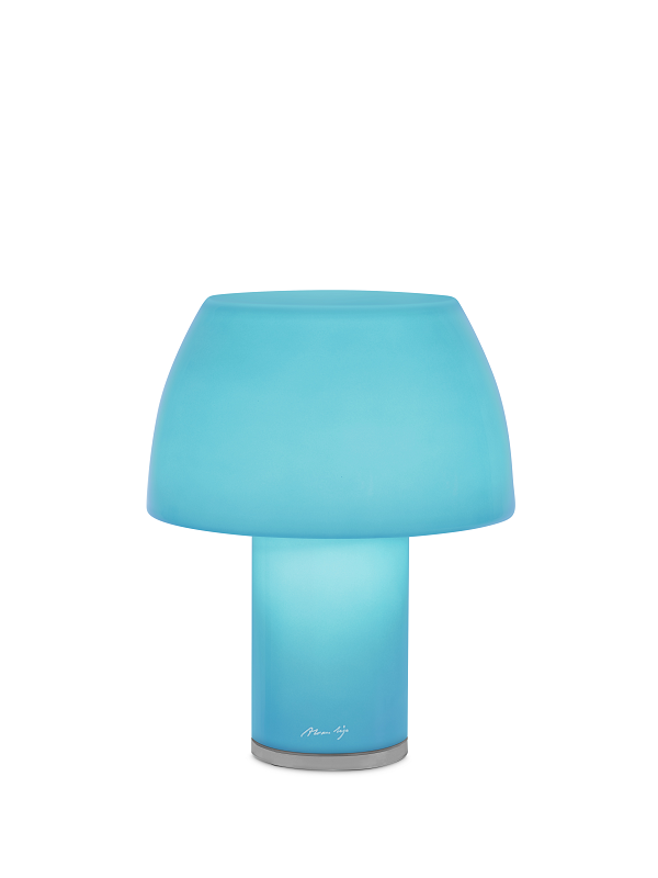 Nemo Akku Tischleuchte, Lorosae, Sky Blue, mundgeblasenes Glas, IP54, Stufendimmer