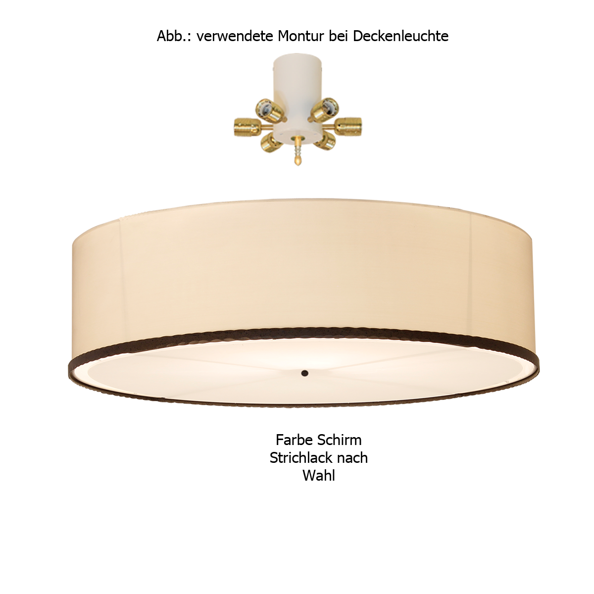 Menzel Pusta große Deckenleuchte D=100cm, 6 x E27 mit Zierring Lampenschirm Strichlack Farbe nach Wahl für das Landhaus