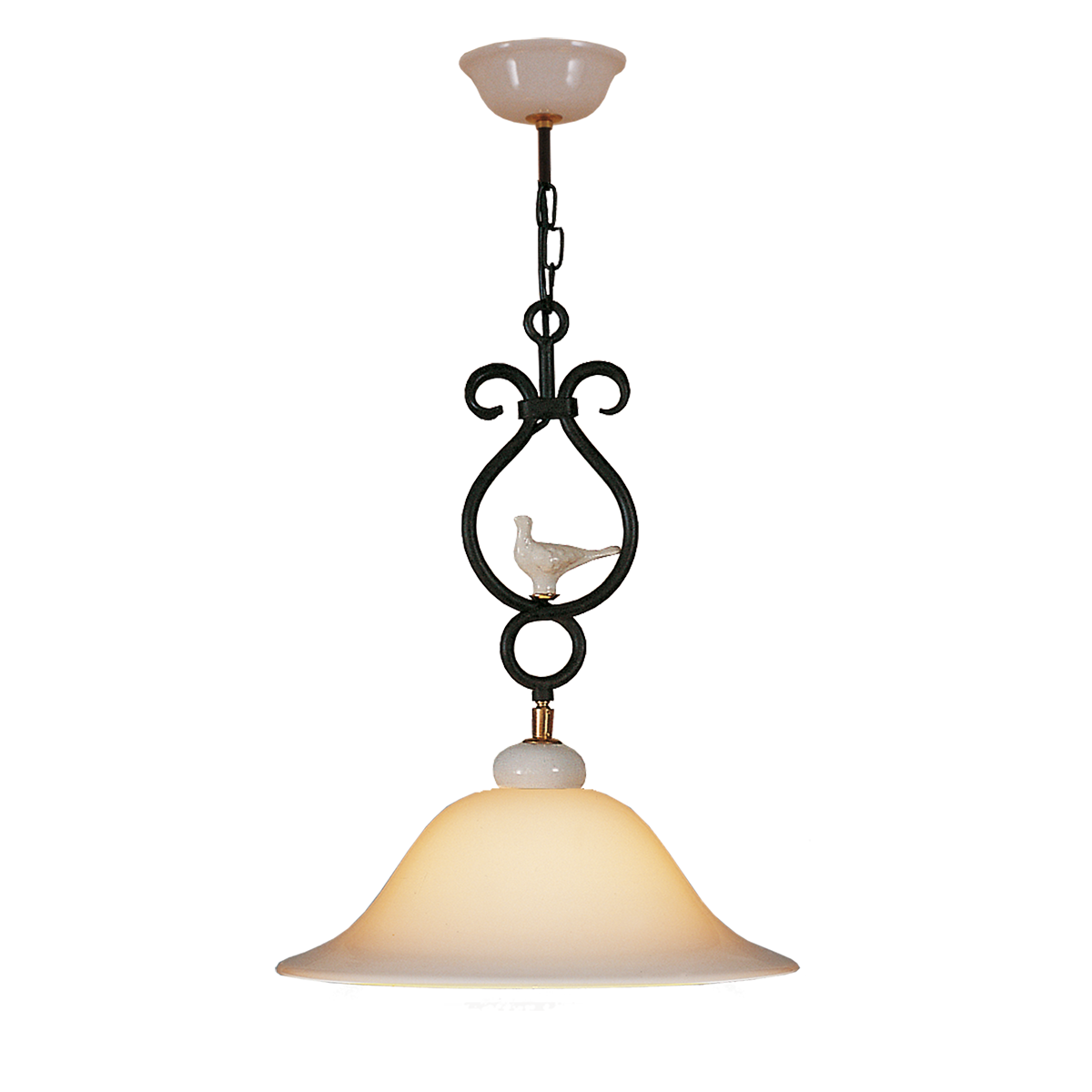 Provence Romantik Hängeleuchte Pendel D=40cm für den runden Esstisch Eisen Keramik mit Lampenschirm in Opalglas weiß