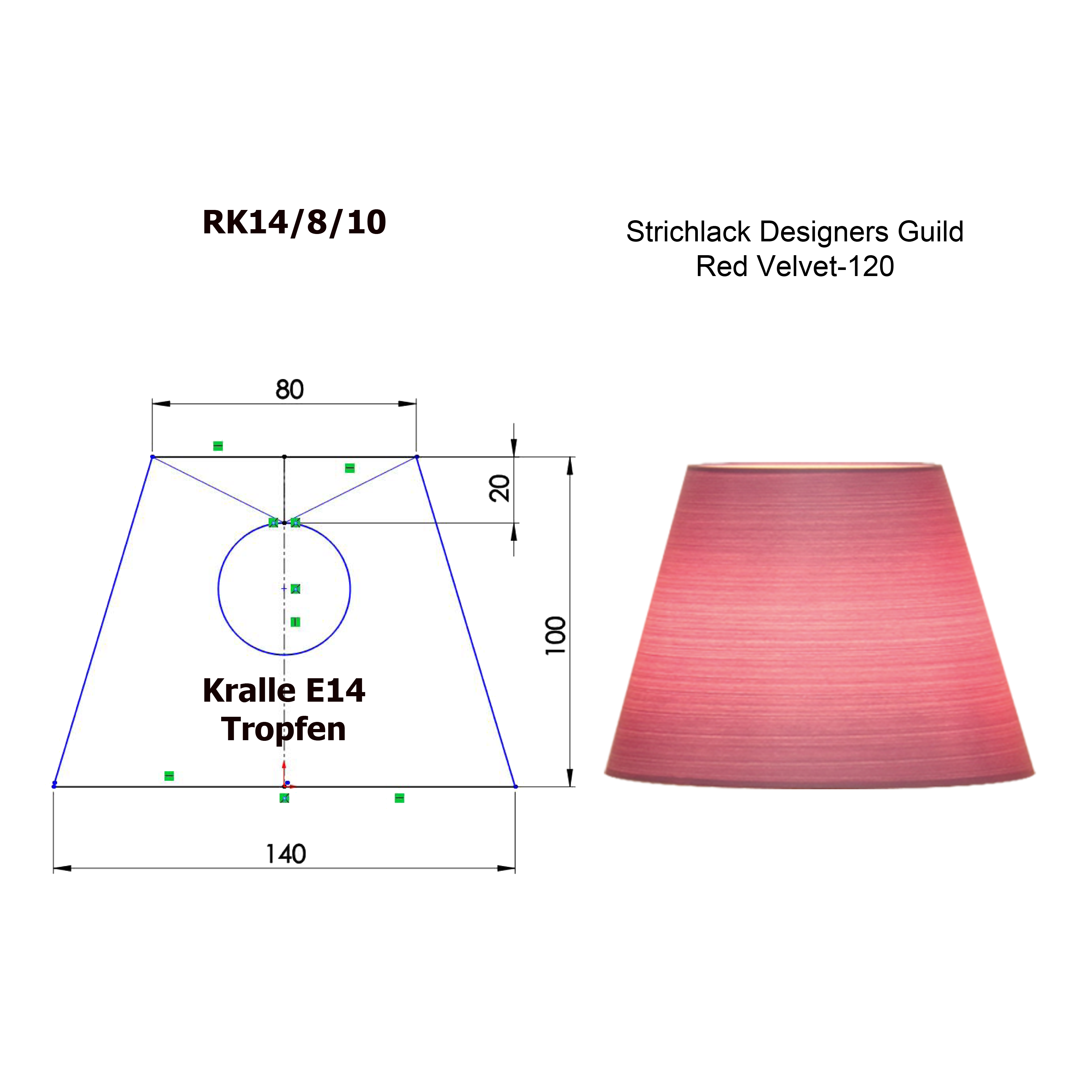 Lampenschirm konisch Aufstecker D=14cm Kralle Tropfen E14 / E27 oder Kerze Strichlack Farbe nach Wahl