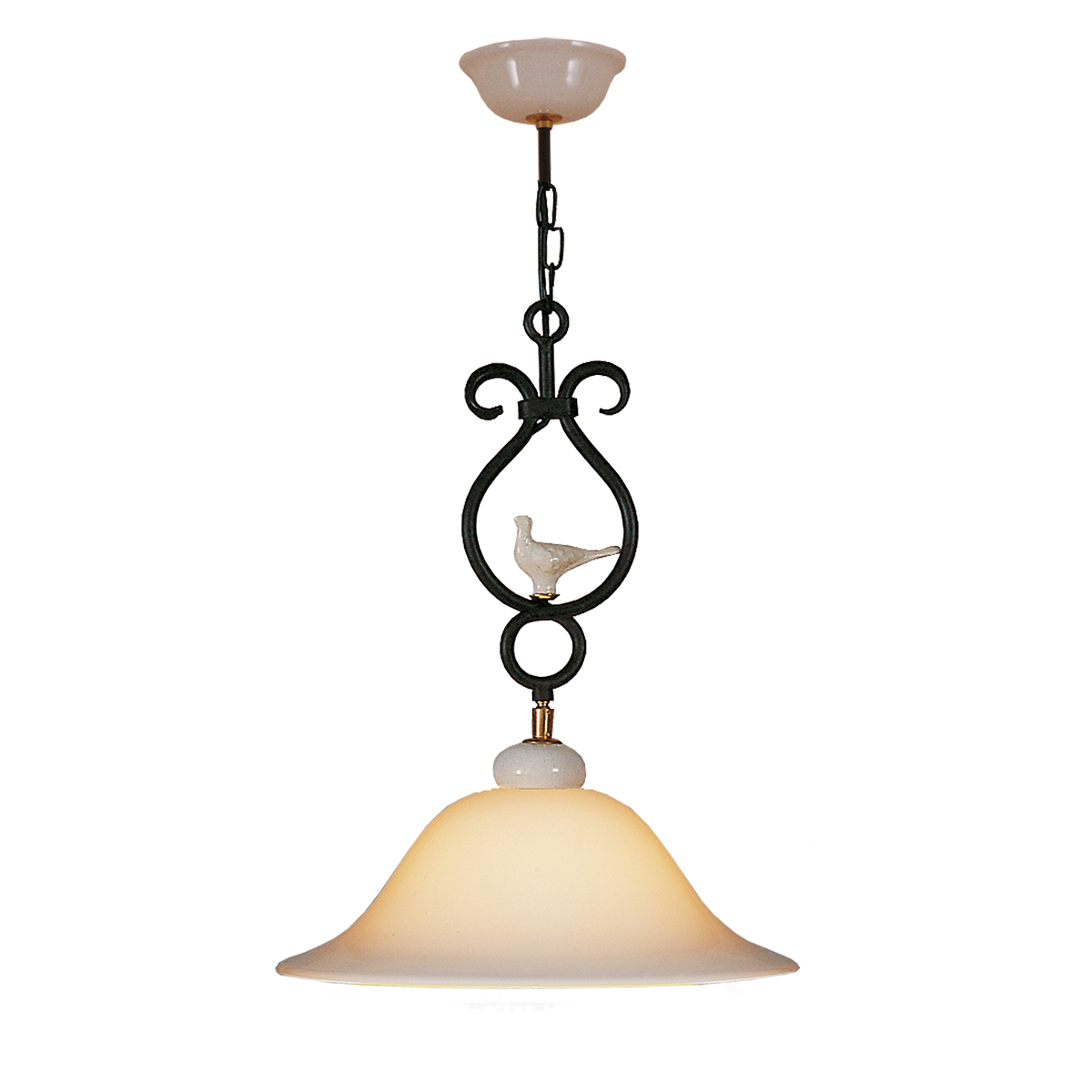 Menzel Provence Romantik Hängeleuchte Provence Pendel D=40cm für den runden Esstisch Eisen Keramik mit Lampenschirm in Opalglas weiß