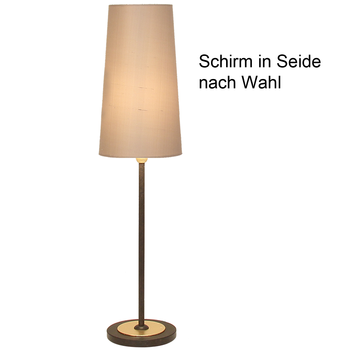 Flair klassische Tischlampe 35 mit schmalen Lampenschirm D=13cm in Seide Farbe nach Wahl