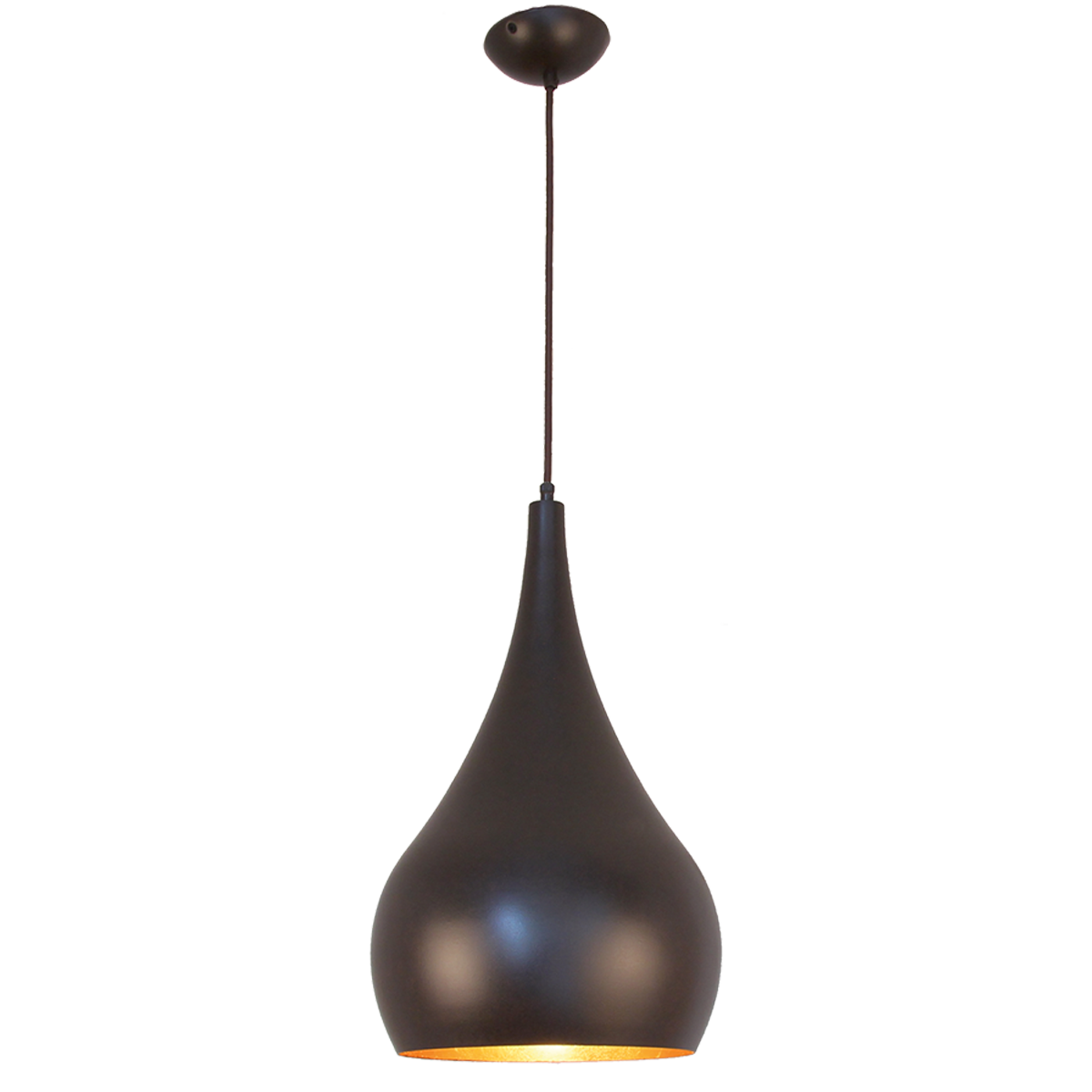 Menzel SOLO Pendel Form Zwiebel 30, E27 schwarz braun, Innen Blattgold,Textilkabel