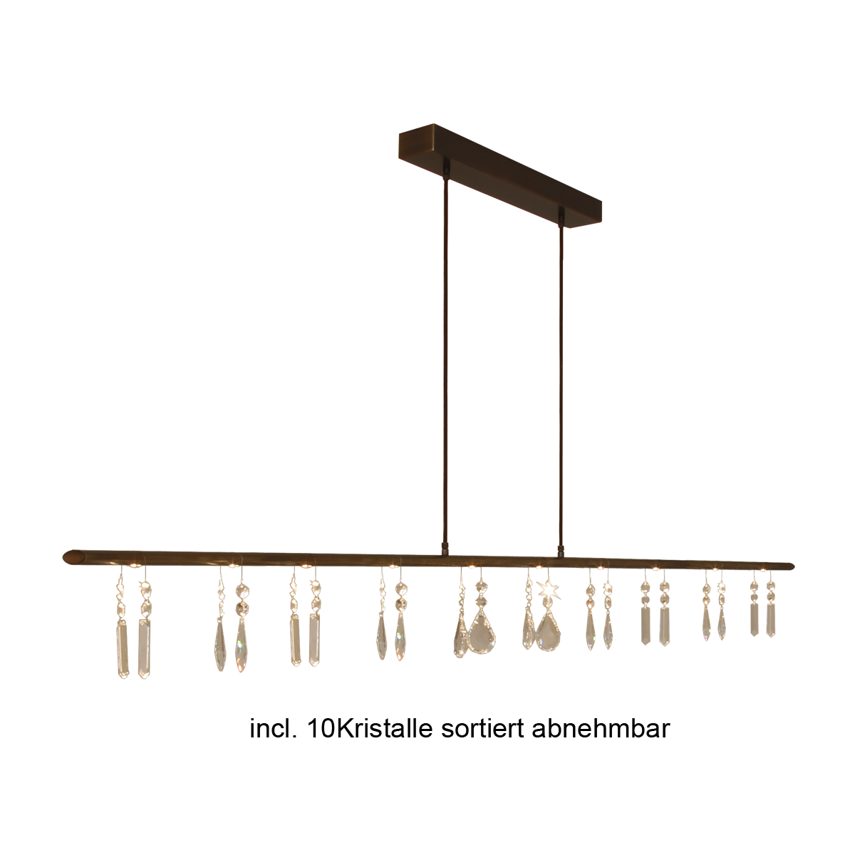 Menzel Anteo LED Hängeleuchte 160cm, braun-schwarz getönt, incl. 10 Kristallbehängen, für Tische über 200cm