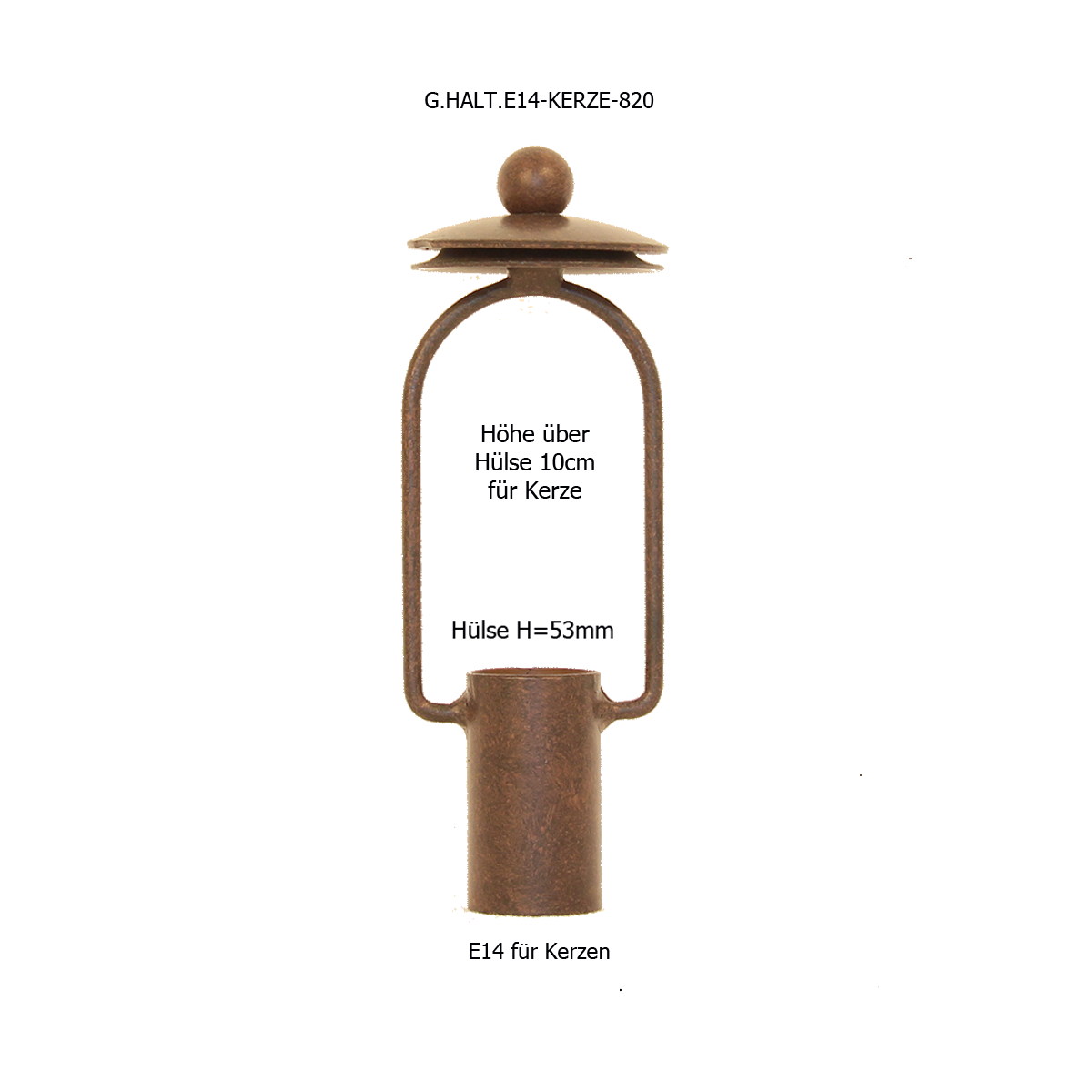 Glashalter E14, Hülse L=53mm, H=100mm für Kerze